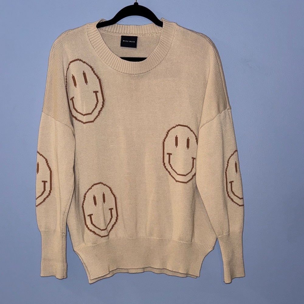 Smiley Face Cream Sweater
